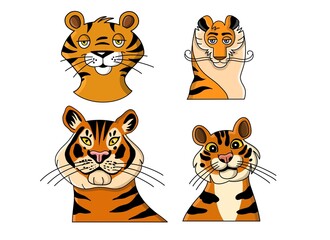 Fototapeta na wymiar Cute Cartoon tiger heads illustration
