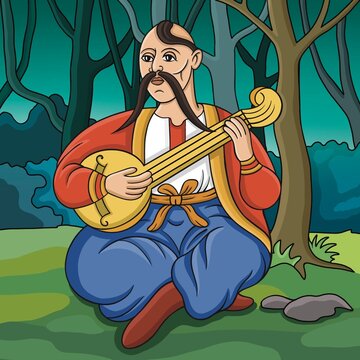 Ukrainian cossak Mamai illustration for a poster print