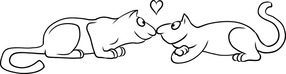 Vektor Illustration von Katze und Kater am Valentinstag, die sich von Herzen und voller Liebe lächelnd mit den Nasen anstupsen