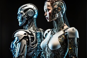 Fototapeta na wymiar Future artificial intelligence robot and cyborg. Generative AI
