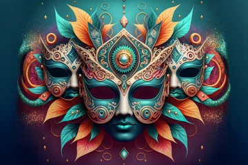 Poster Venetian carnival mask. Illustration. Generative AI © Stefano Astorri