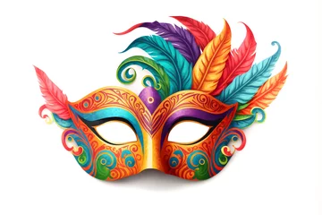 Tuinposter Venetian carnival mask isolated on white background. Illustration. Vector illustration. With decorations.  Generaive AI © Stefano Astorri