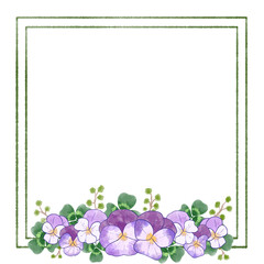 パンジーのおしゃれでかわいい水彩イラスト正方形フレーム素材