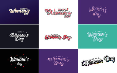 Abstract Happy Women's Day logo with a women's face and love vector logo design in pink and black colors