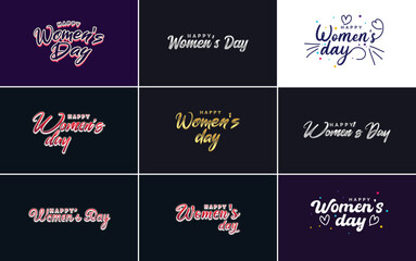 Fototapeta na wymiar Happy Woman's Day handwritten lettering set March 8th modern calligraphy collection on white background. suitable for greeting or invitation cards. festive tags. and posters