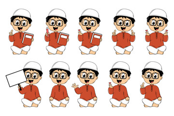 happy muslim kid carttoon illustration