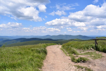 clouds, mountains, trails, sunny weather, green hills, hills, sky, trip