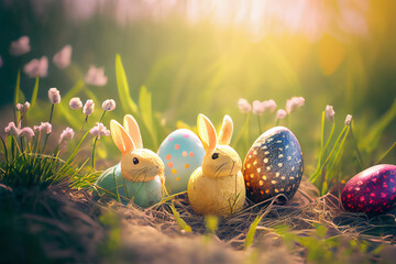 Easter background natural cute Rabbit. Illustration Generative AI