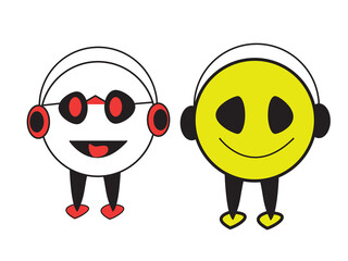 Smile and chill funny Cute  flat cartoon. Listening music flat cartoon   design. Be happy concept