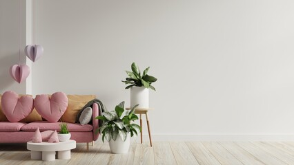 Naklejka premium Pink sofa and home decor for valentine's day.