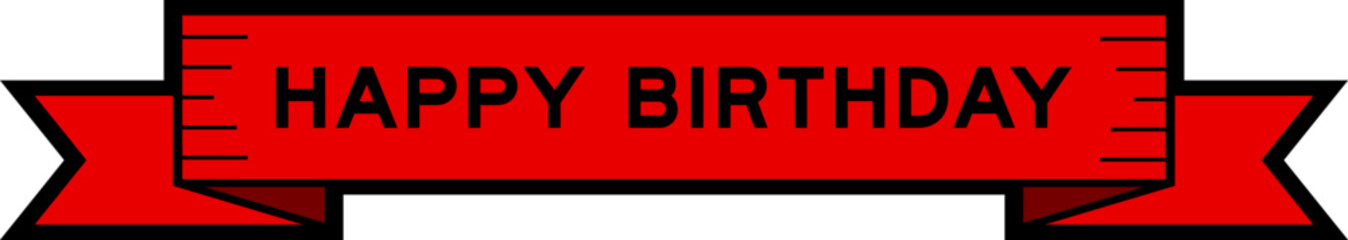 Ribbon label banner with word happy birthday in red color on white background