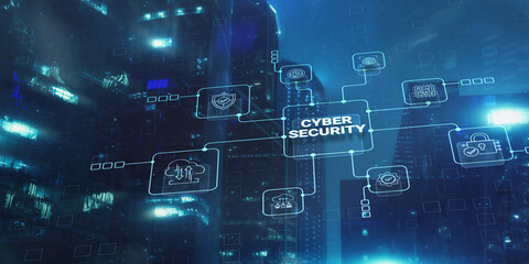 Fototapeta na wymiar Cyber Security Data Protection Concept on City Background