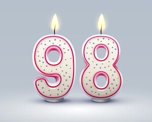Happy Birthday years. 98 anniversary of the birthday, Candle in the form of numbers. Vector