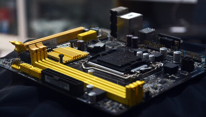 Electronic digital circuit board close up stock photo