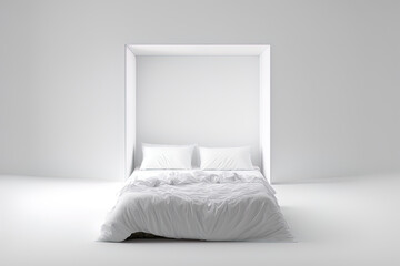 a bed amid a white studio background, isolated. Generative AI