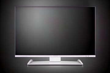 Realistic TV screen. Modern stylish lcd panel, led type. Large computer monitor display mockup. Blank television template. Graphic design element. Generative AI
