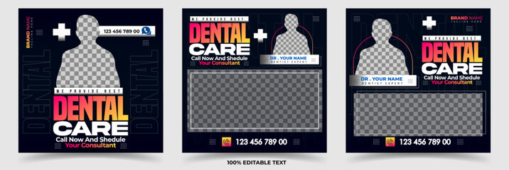 dental clinic or healthcare social media post square banner set