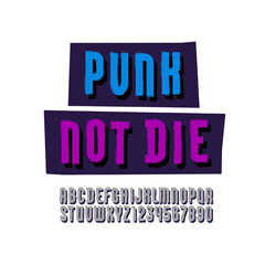 Font alphabet with spray paint, grunge grain textured letters and numbers with shadow