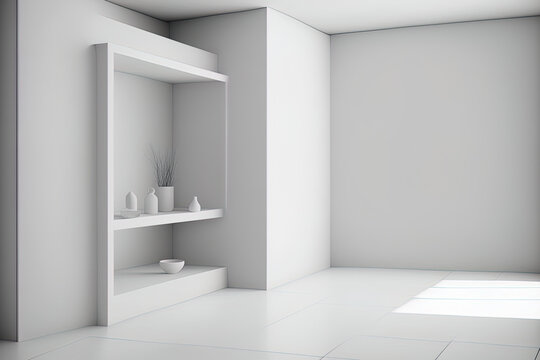 White, minimalistic, vacant interior architecture studio background wall display products. Generative AI