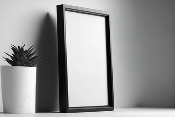 picture frame in black with a white background. Mockup that uses copyspace. Generative AI