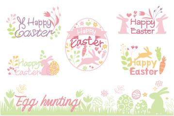 Fototapeta premium Set of Happy easter decorative Calligraphy. Easter elements decoration lettering collection. Happy easter lettering for greeting card, tag, logo and graphic design. Vector illustration.