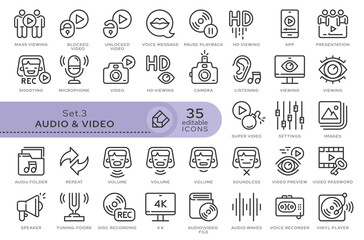 Set of conceptual icons. Vector icons in flat linear style for web sites, applications and other graphic resources. Set from the series - Audio and Video. Editable outline icon.	