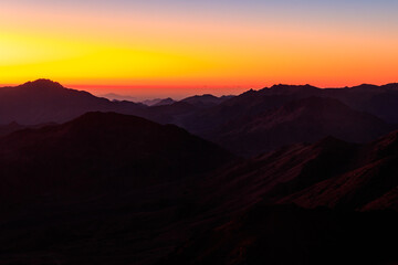 Beautiful sunrise on a top of Mount Sinai (Moses Mount) in Egypt
