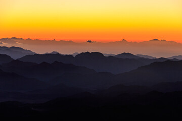 Beautiful sunrise on a top of Mount Sinai (Moses Mount) in Egypt