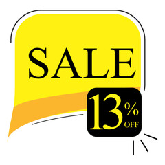 13% off sale. Banner with thirteen percent discount on a yellow square balloon.