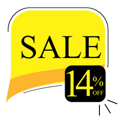 14% off sale. Banner with fourteen percent discount on a yellow square balloon.