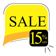 15% off sale. Banner with fifteen percent discount on a yellow square balloon.