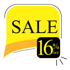 16% off sale. Banner with sixteen percent discount on a yellow square balloon.