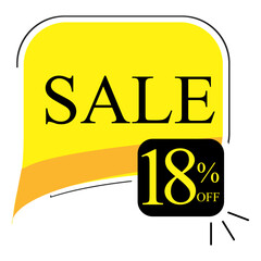 18% off sale. Banner with eighteen percent discount on a yellow square balloon.