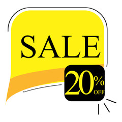 20% off sale. Banner with twenty percent discount on a yellow square balloon.