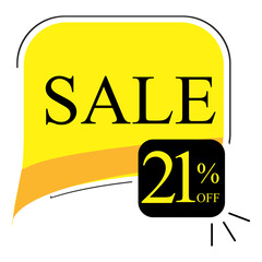 21% off sale. Banner with twenty one percent discount on a yellow square balloon.