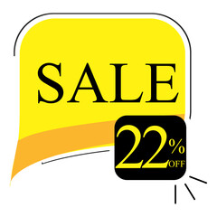22% off sale. Banner with twenty two percent discount on a yellow square balloon.