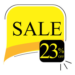 23% off sale. Banner with twenty three percent discount on a yellow square balloon.