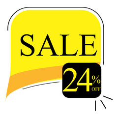 24% off sale. Banner with twenty four percent discount on a yellow square balloon.