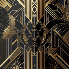 Art deco style geometric seamless pattern in black and gold. Vector illustration	