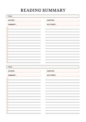 Plan Your Reading Summary planner