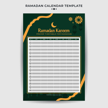 Flat Design Prayer Timetable For Ramadan With Iftar Schedule Design