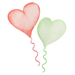 Heart-shaped air balloons painted in watercolor isolated on a white background.