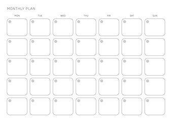 Fototapeta na wymiar A simple, minimalistic style monthly planner. Note, scheduler, diary, calendar planner document template illustration.