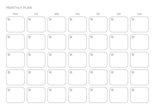 A simple, minimalistic style monthly planner. Note, scheduler, diary, calendar planner document template illustration.