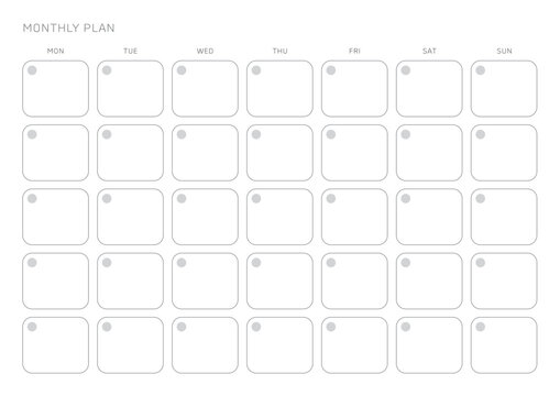 A simple, minimalistic style monthly planner. Note, scheduler, diary, calendar planner document template illustration.