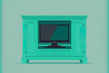 TV cabinet, flat style, isolated on a turquoise background. Generative AI