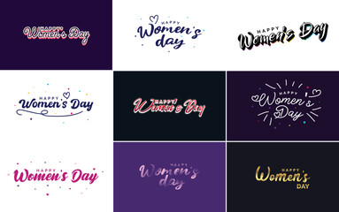 Abstract Happy Women's Day logo with a women's face and love vector design in pink and purple colors
