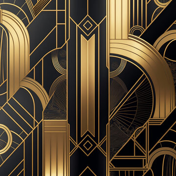 Art deco style geometric seamless pattern in black and gold. Vector illustration