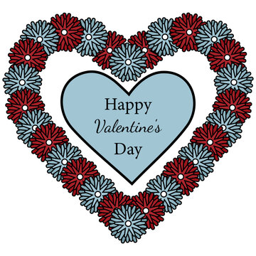 Vector design for Valentine's day. A picture with a wreath, hearts and flowers on a light background. Postcard, square template, suitable for publication in social networks