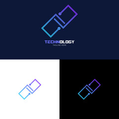 Illustration Technology Logo Design. Digital technology. Brain Logo Template. Abstract vector logo